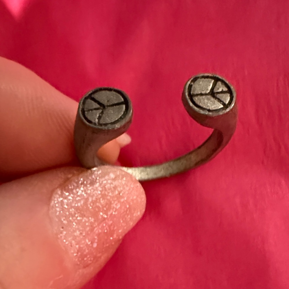 Silver Peace Sign Adjustable Ring